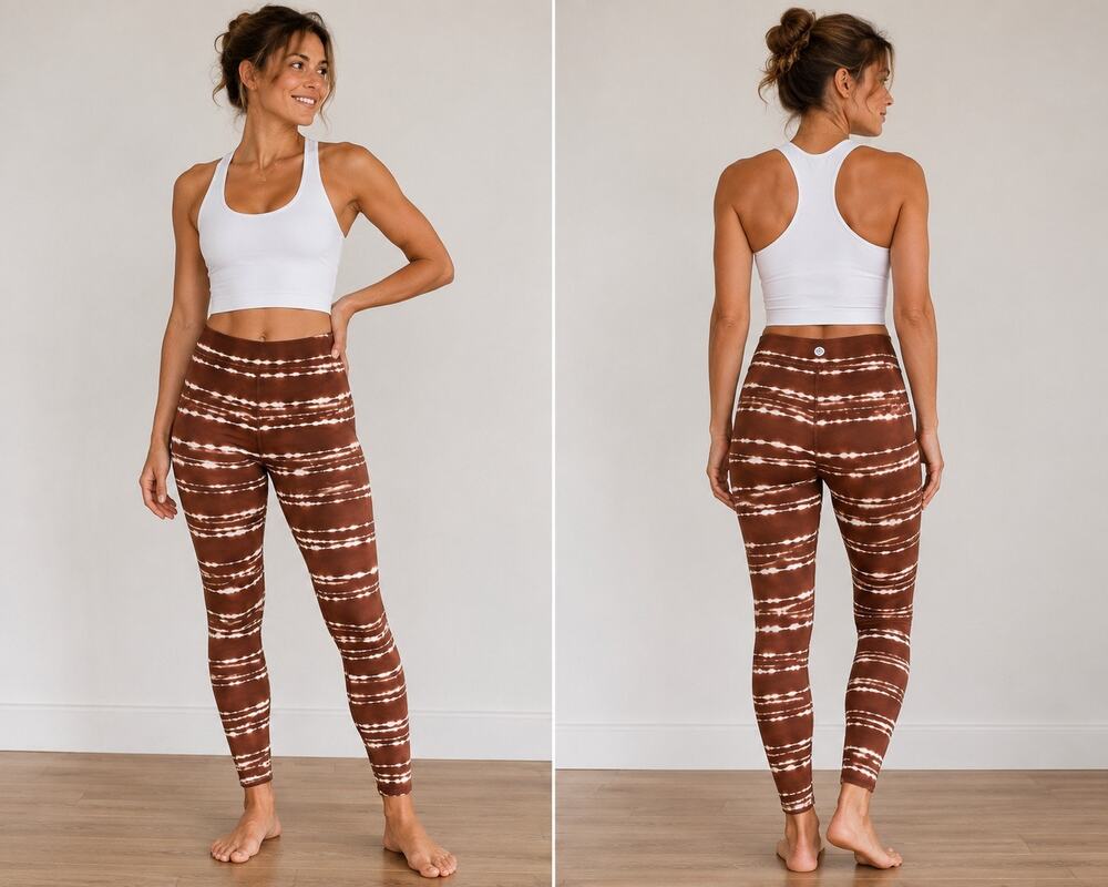Scorpio Sol Vinyasa High Waist Leggings Brown White Tie Dye Striped Size L NWT
